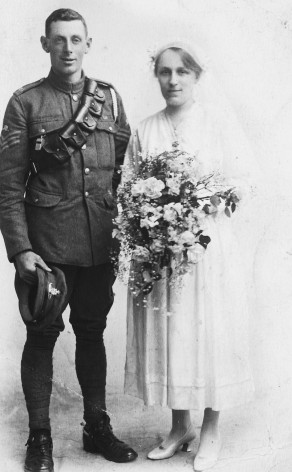 Sergeant John and Elsie Inman, née Hodgson on their wedding day, 15 July 1918