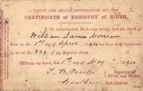 Short-Form Birth Certificate for William James Morrison