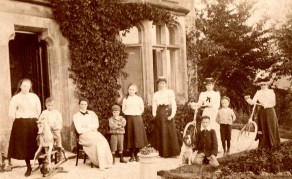Amy Jane Moore at School House, Reeth with three lady friends and her children