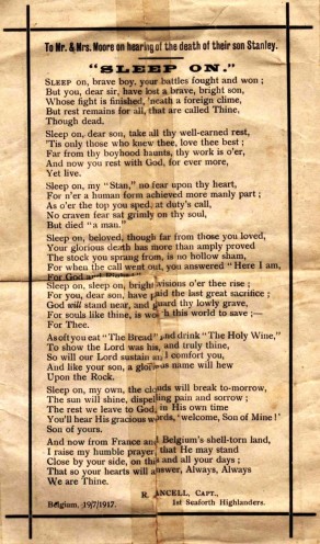 Poem by Captain R. Ancell, 1st Battalion Seaforth Highlanders (19 July 1917)