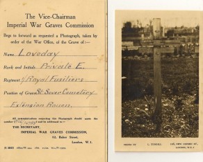 Photograph of the grave of Private Edward Loveday sent to his next of kin by the I.W.G.C.