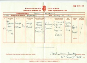 Birth Certificate for George William Alcock