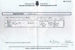 Birth Certificate for Carl Parrington Branthwaite