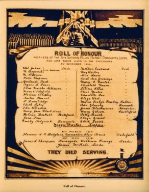 Roll of Honour - No.1 National Filling Factory, Crossgates, Leeds, Yorkshire