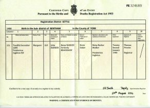 Birth Certificate for Margaret Barker