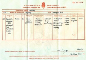 Birth Certificate for Joseph Chapman