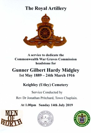 Programme for the dedication of Gilbert’s headstone