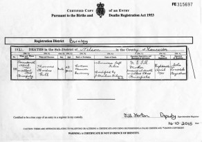 Death Certificate for Tom