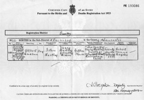 Birth Certificate for Albert Ludlam Hartley