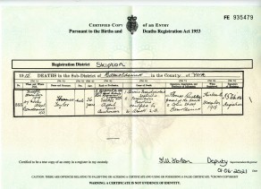 Death Certificate for Thomas Taylor