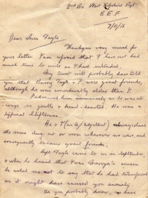Page 1 of a letter sent by Lieutenant Noel Roderick Rayner