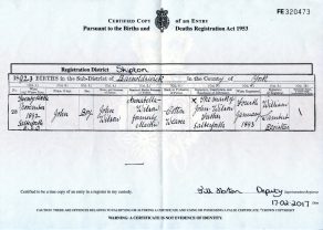 Birth Certificate for John Wilson