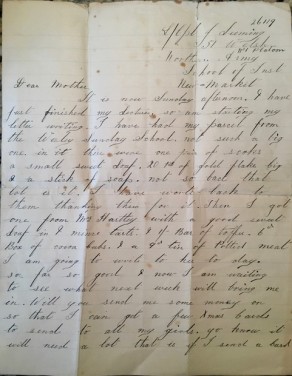Page 1 of a letter from Private James Leeming to his mother