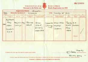 Birth Certificate for Benjamin Collings Dale