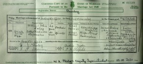 Marriage Certificate: William John Daley to Esther Tomlinson Stephenson at The Register Office, Burnley, Lancashire, 9 June 1894