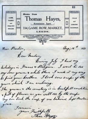 Letter from Thomas Hayes to Captain Preston’s sister, Alison