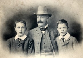 George Annesley (on left) and Henry Brian with their father, George Edward Fisher (taken 1906 at Malvern)