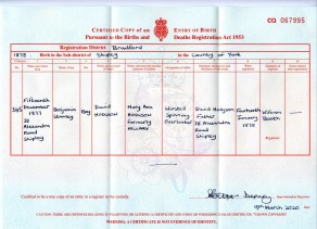 Birth Certificate for Benjamin Stanley Hodgson