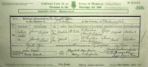 Marriage Certificate: James Schofield to Emily Beech at The Register Office, Rotherham, Yorkshire, 16 October 1911