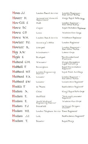 Page from Memorial Books of the Post Office Fellowship of Remembrance: Hudson, A.