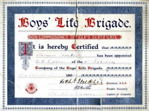 Boys’ Life Brigade Certificate, dated, 1 April 1914