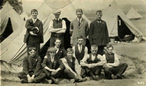 Private Bernard Locker as new recruit (back row, far left)