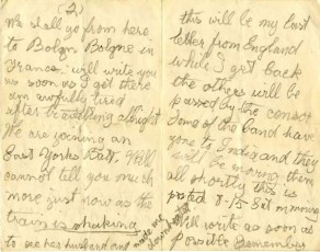 Second and third pages of a letter from Private Bernard Locker to his mother and father, dated, 14 October 1916