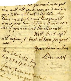 Page 2 of a letter from Private Bernard Locker to his mother and father, dated, 16 [17th?] October 1916