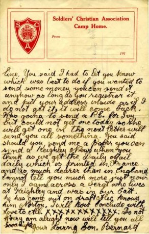Page 2 of a letter from Private Bernard Locker to his mother and father, dated, 22 October 1916