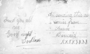 Message on the postcard sent from Bernard Locker to his mother as a souvenir from France