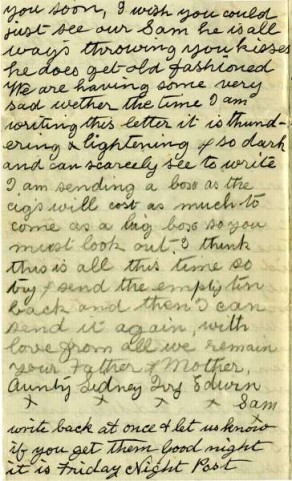 Page 3 of a returned letter sent to Private Bernard Locker from his father, dated, 27 October 1916