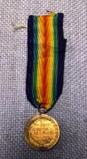 Pte Jack Colclough Bradford’s Victory Medal (reverse)