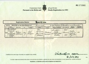 Birth Certificate for William Atkinson Hodgson