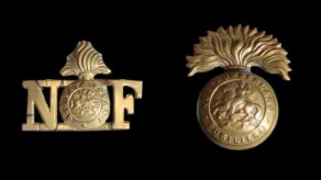 Shoulder title and cap badge (Northumberland Fusiliers)