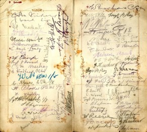 Menu (Sergeants 2nd Anniversary Dinner, 16 April 1917). Signature of William Jenkins - bottom right