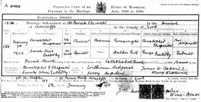 Marriage Certificate of Christopher Chapman and Sarah Alice Easterby
