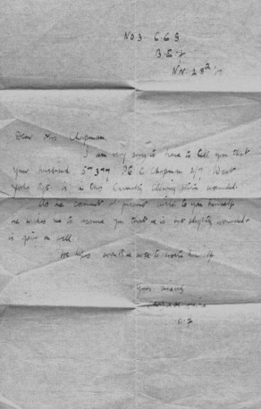 Letter from No 3 Casualty Clearing Station to Mrs Chapman, Nov 28 1917