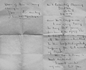 Letter from No 3 Casualty Clearing Station to Mrs Chapman, Nov 29 1917