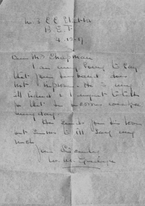 Letter from No 3 Casualty Clearing Station to Mrs Chapman, Dec 4 1917