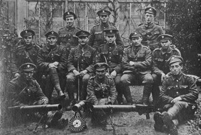 Private (later Sergeant) William Allan Murgatroyd, sitting on the ground, in the middle