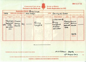 Birth Certificate for Thomas Henry (Harry) Pearce Gazzard