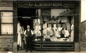 George Leeper, Edwin Leeper’s father, outside his shop at 23, Skipton Road, Barnoldswick