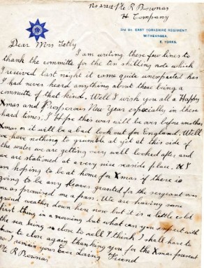 Letter from Private Robert Bownas