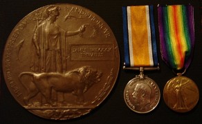 Private James Wilcock Thwaite’s next-of-kin Memorial Plaque, British War Medal and Victory Medal