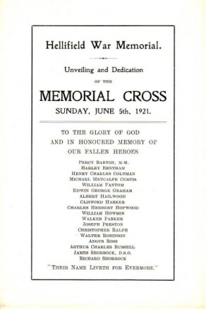 Unveiling and Dedication of Hellifield War Memorial, Sunday, 5 June 1921