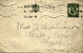 Post Card from John to his Sister Annie, 24 March 1916