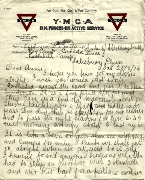 Page 1 of letter from John to his Sister Annie, 25 March 1916