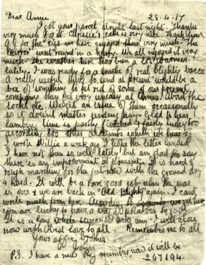 Letter from John to his Sister Annie, 28 April 1917