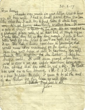 Letter from John to his Sister Annie, 30 May 1917