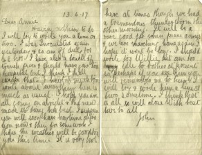 Pages 1 and 2 of letter from John to his Sister Annie, 13 June 1917
